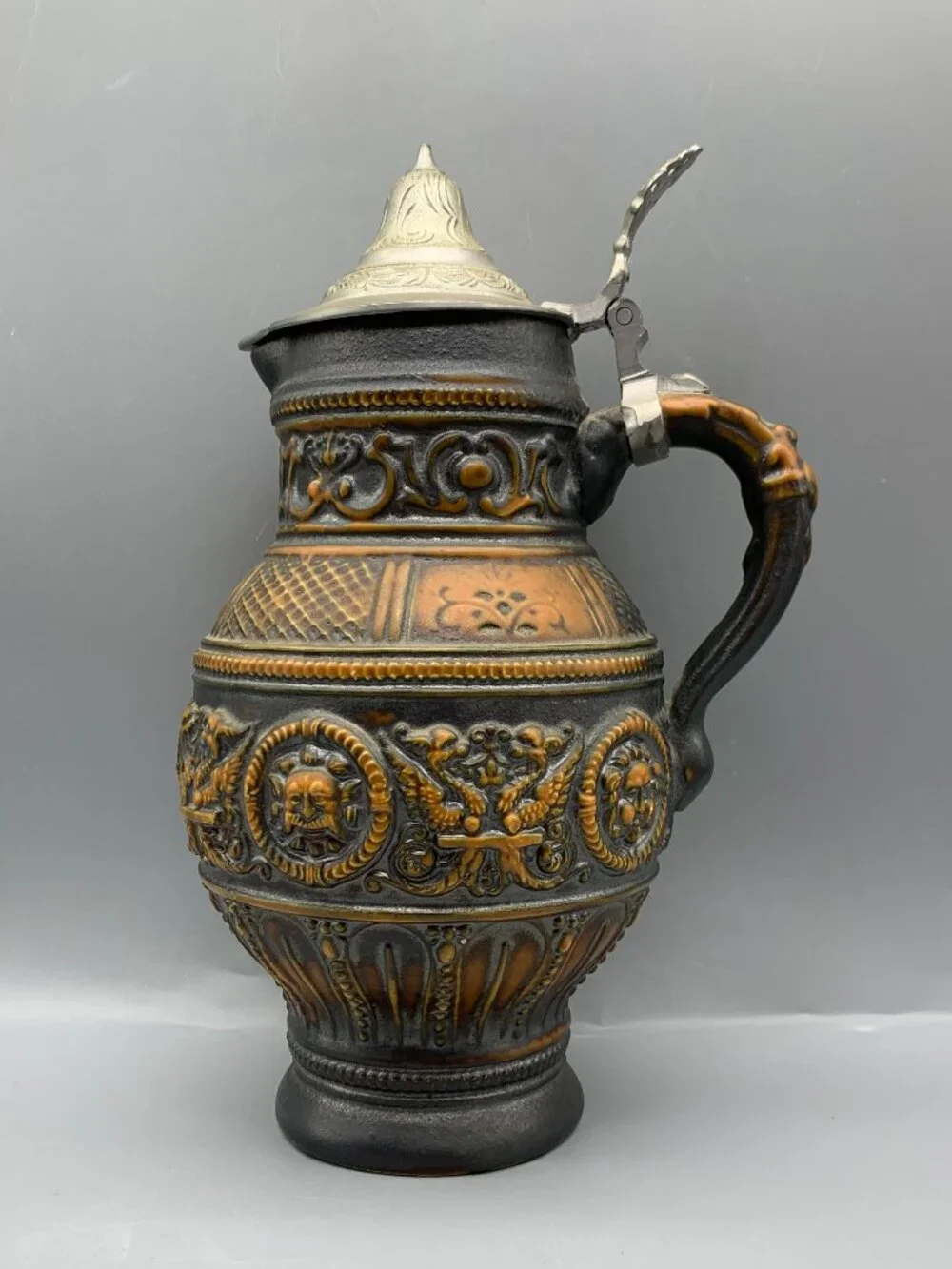 Vintage German Stoneware Beer Stein with Pewter Lid-Made in Germany